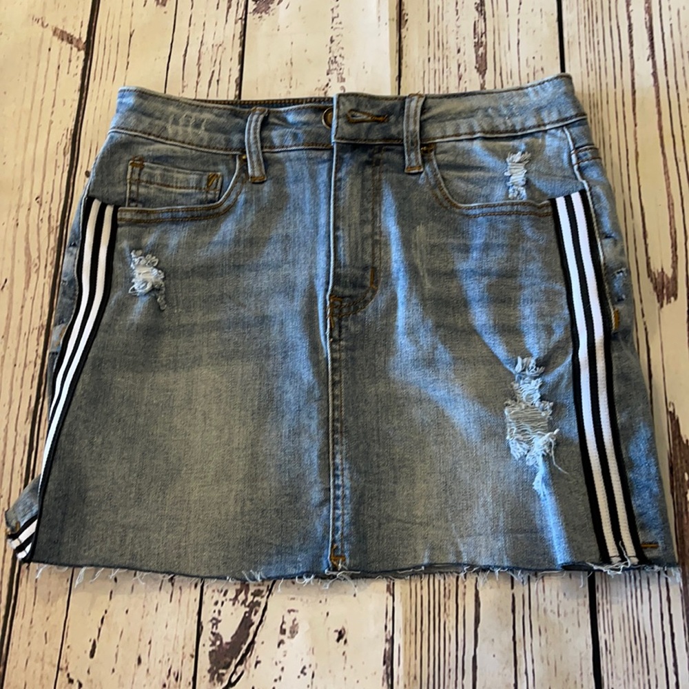 Side stripe Jean mini skirt